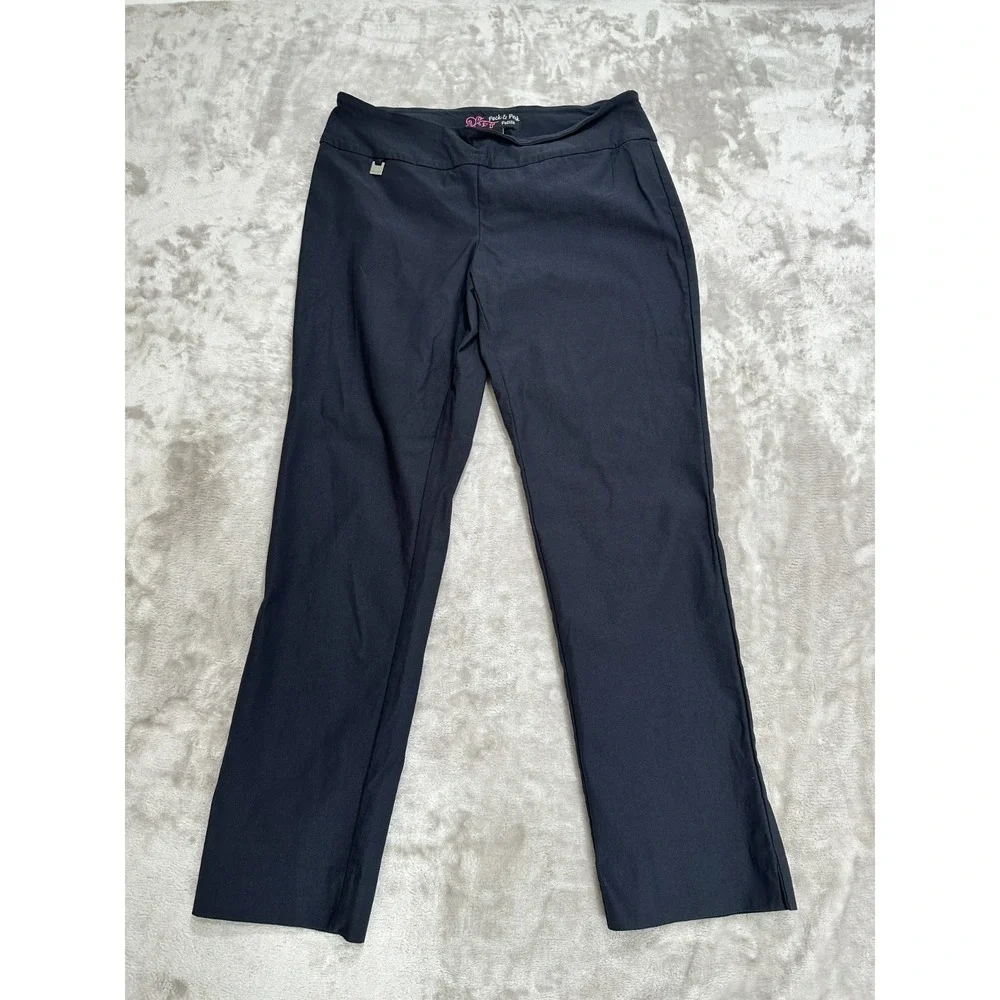 Peck & Peck Pants Womens Size 8P Black Petite Stretch Low Rise Business EUC